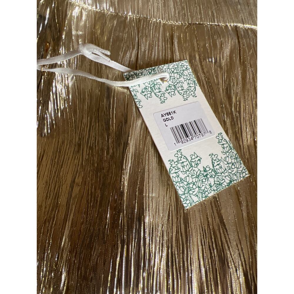 TUCKERNUCK Hyacinth House Gold Metallic Plisse Gloria Midi Skirt  NWT Size Large - Picture 8 of 10